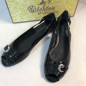 NWT Brighton Black Croc Flats Open Toe Shoes - 8.5